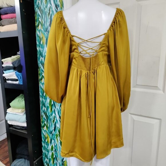 Mustard Seed Empire Waist Whimsygoth Coquette Babydoll Mini Dress Yellow Large - Picture 4 of 10